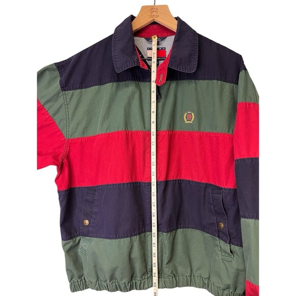 Vintage Tommy Hilfiger Men's Full Zip Jacket Stripe Crest Logo 100% Cotton Small - Picture 13 of 16